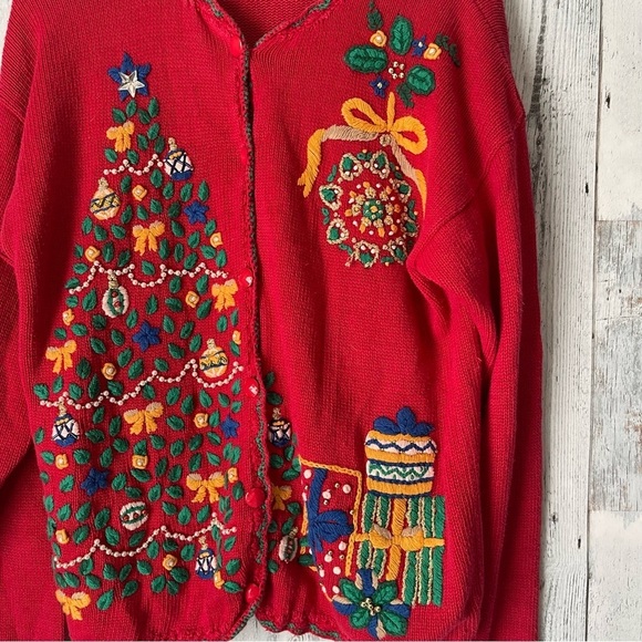 Vintage Work in Process Christmas Tree Cardigan size Large - Picture 3 of 9